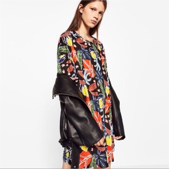 Zara Floral Tunic // Abstract Print Shirt Dress - Picture 1 of 4